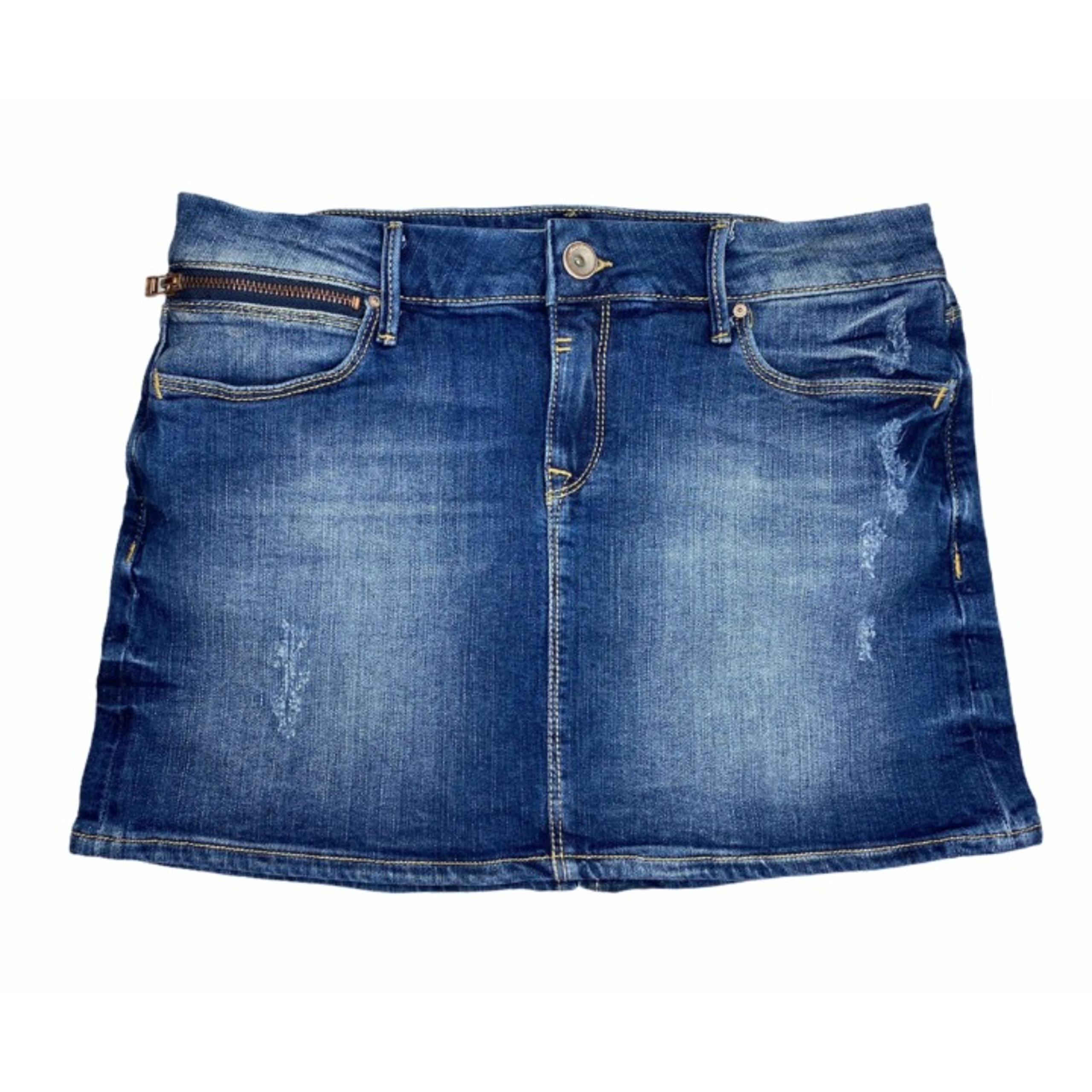 Mavi Jeans Medium Wash Distressed Mini Denim Skirt