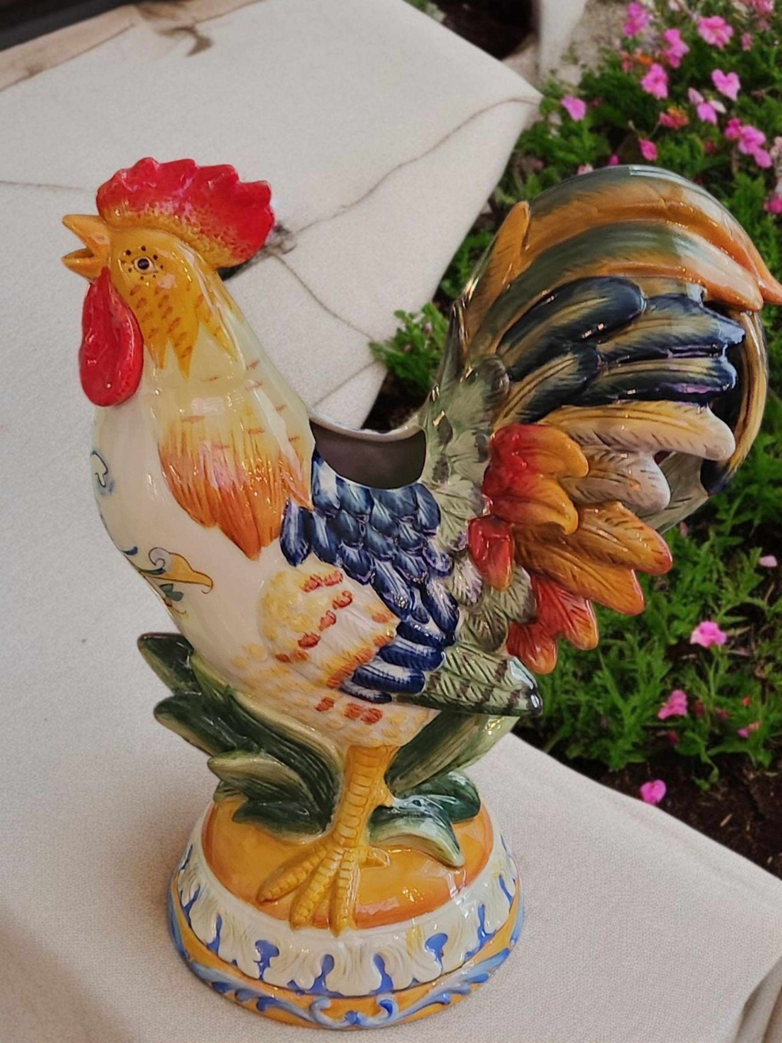 Fitz and Floyd Ricamo Collection Large Rooster Pitcher Handpainted EUC Vintage