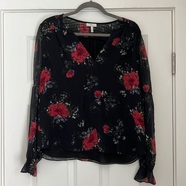 Joie Black Floral Silk Blouse - S