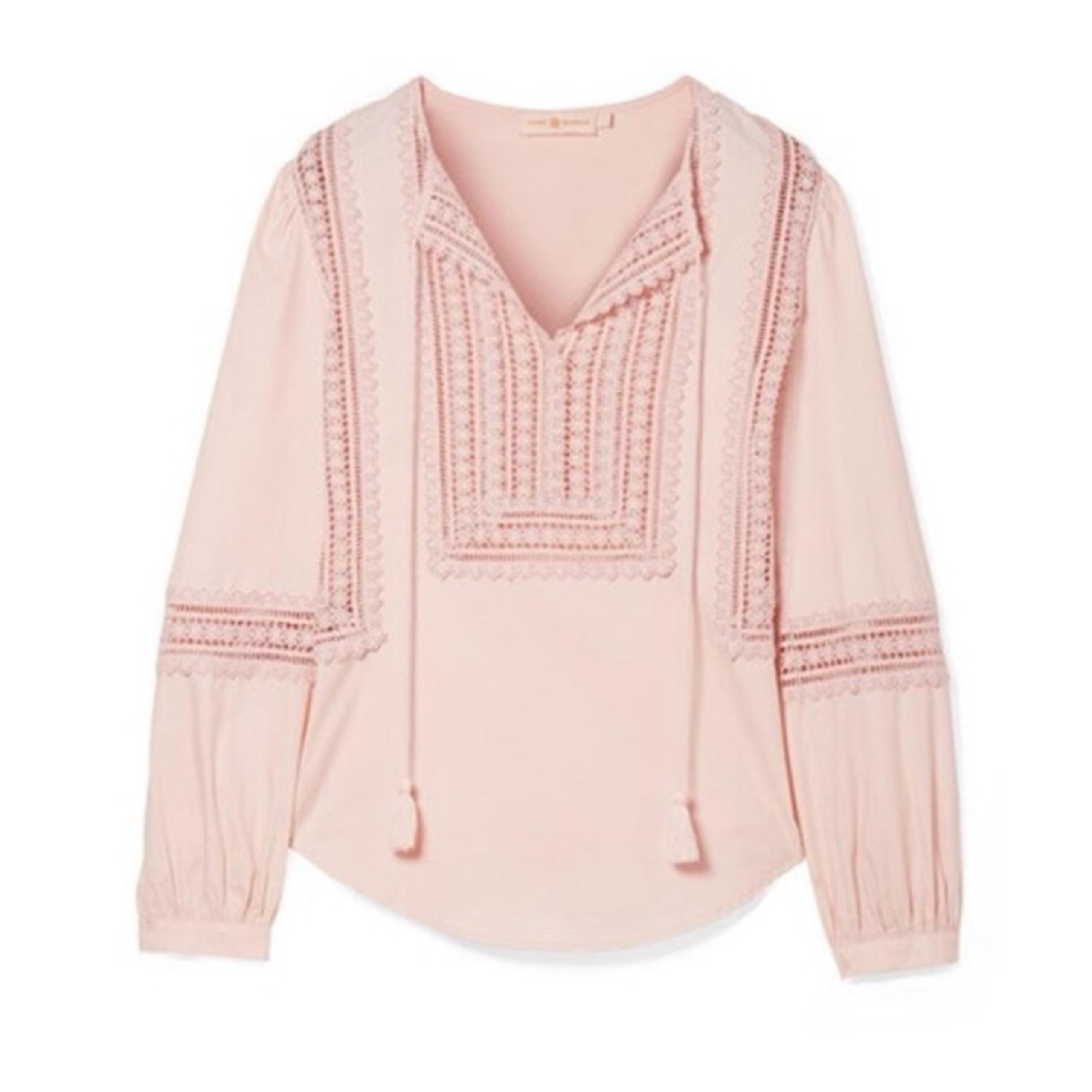 Tory Burch Marissa Embroidered Eyelet Cotton Poplin Blouse in Pink Women’s Sz 0