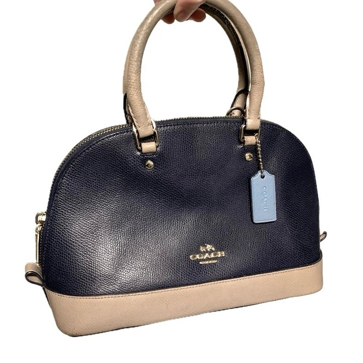 Coach Mini Sierra Satchel – Navy & Cream, Good Used Condition