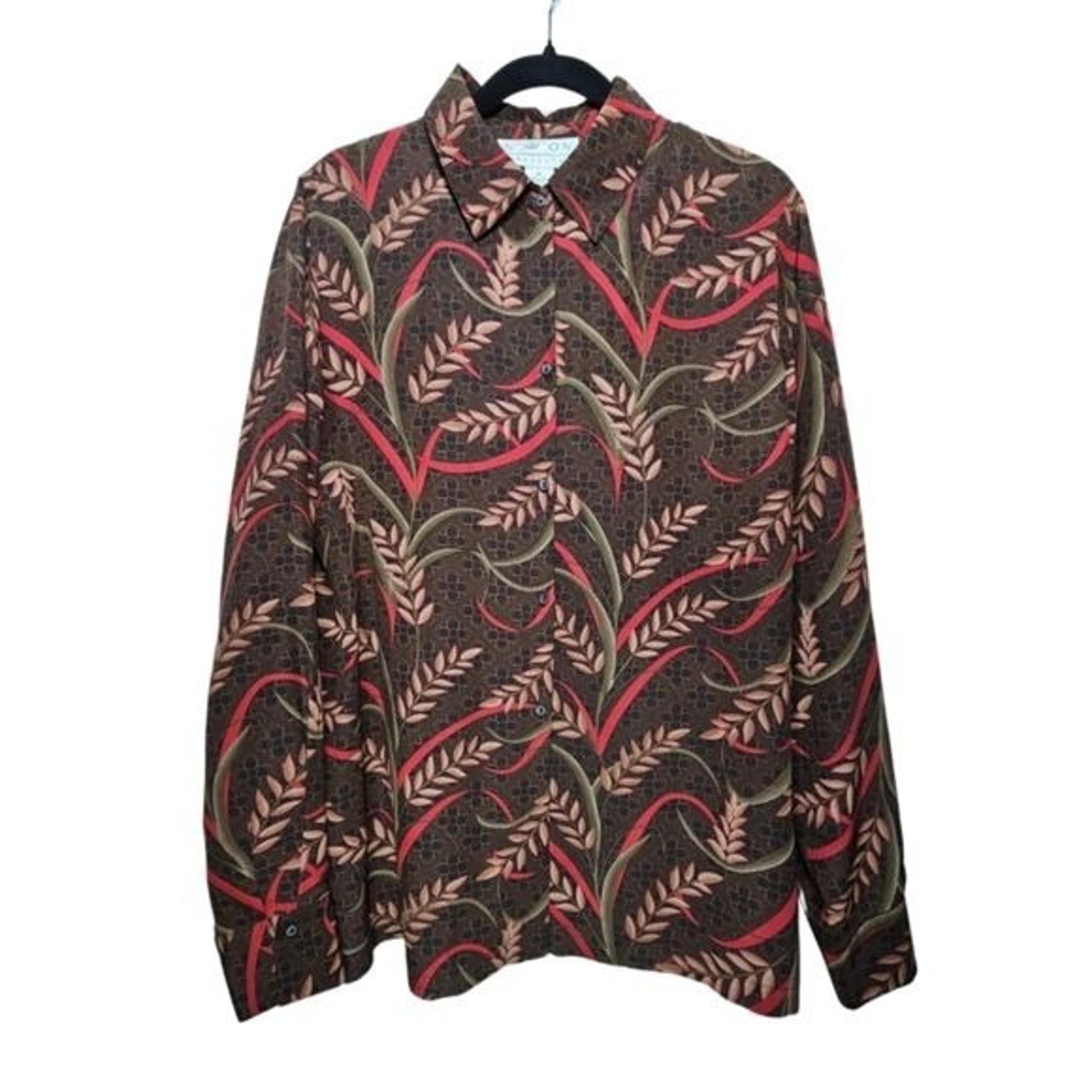 Norton McNaughton Women's SIZE M 100% Silk Cottage Geometric Button-Down Blouse