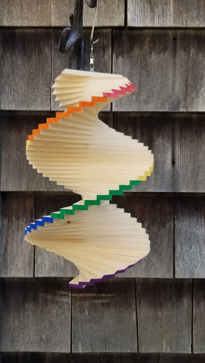 Rainbow trim spinner wooden woof Windchime wind garden yard tree spring summer