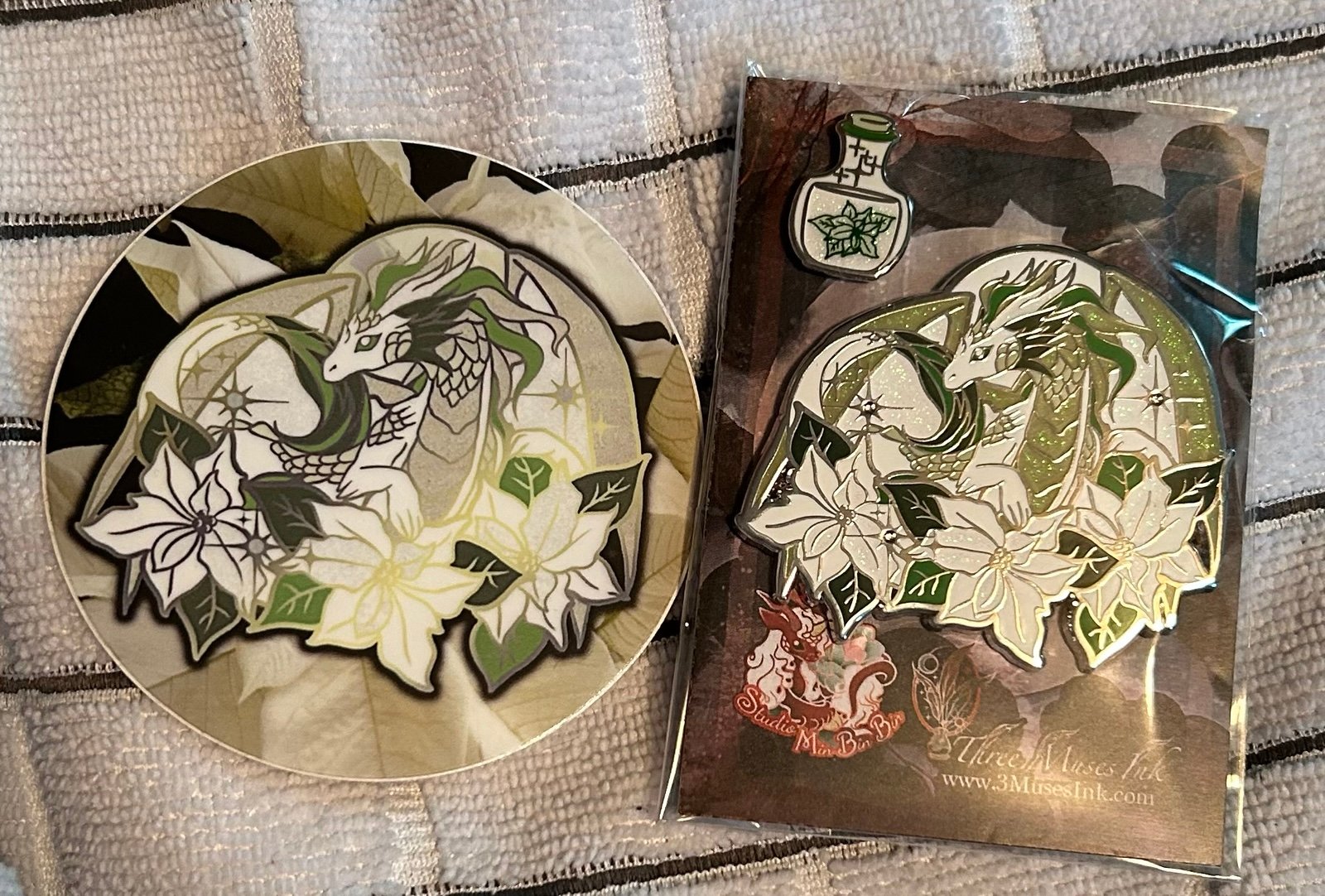 White Poinsettia Dragon pin