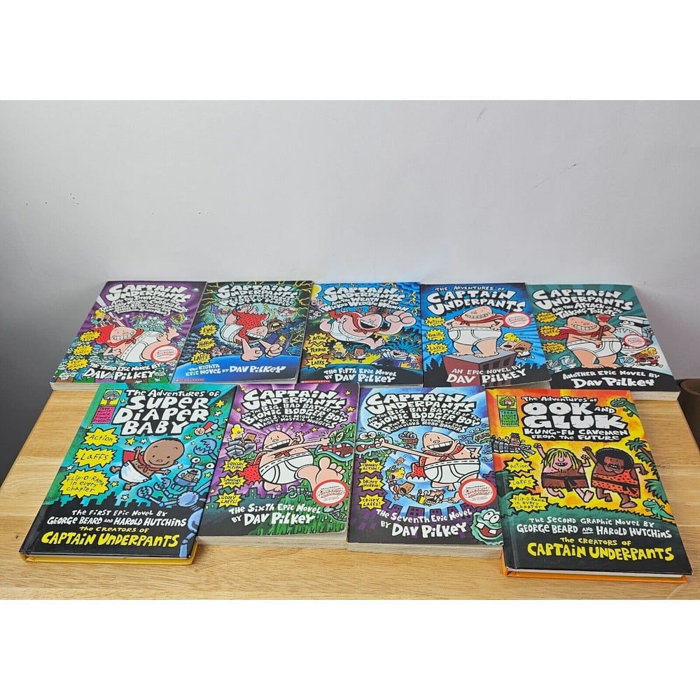 Lot of 9 Dav Pilkey Paperback Kid Books Captain Underpants 1 Super Diaper Baby