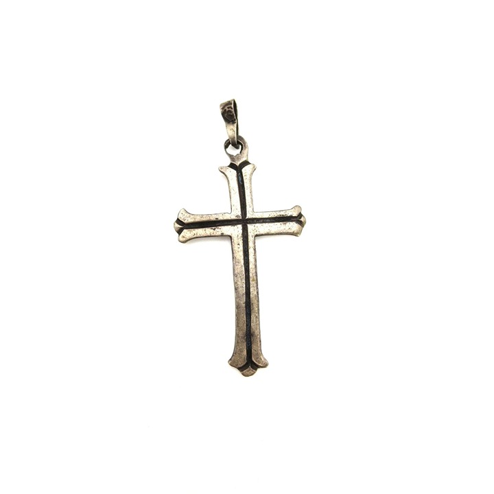 VTG Taxco Mexico Sterling Silver Black Stripe Minimalist Unisex Cross Pendant