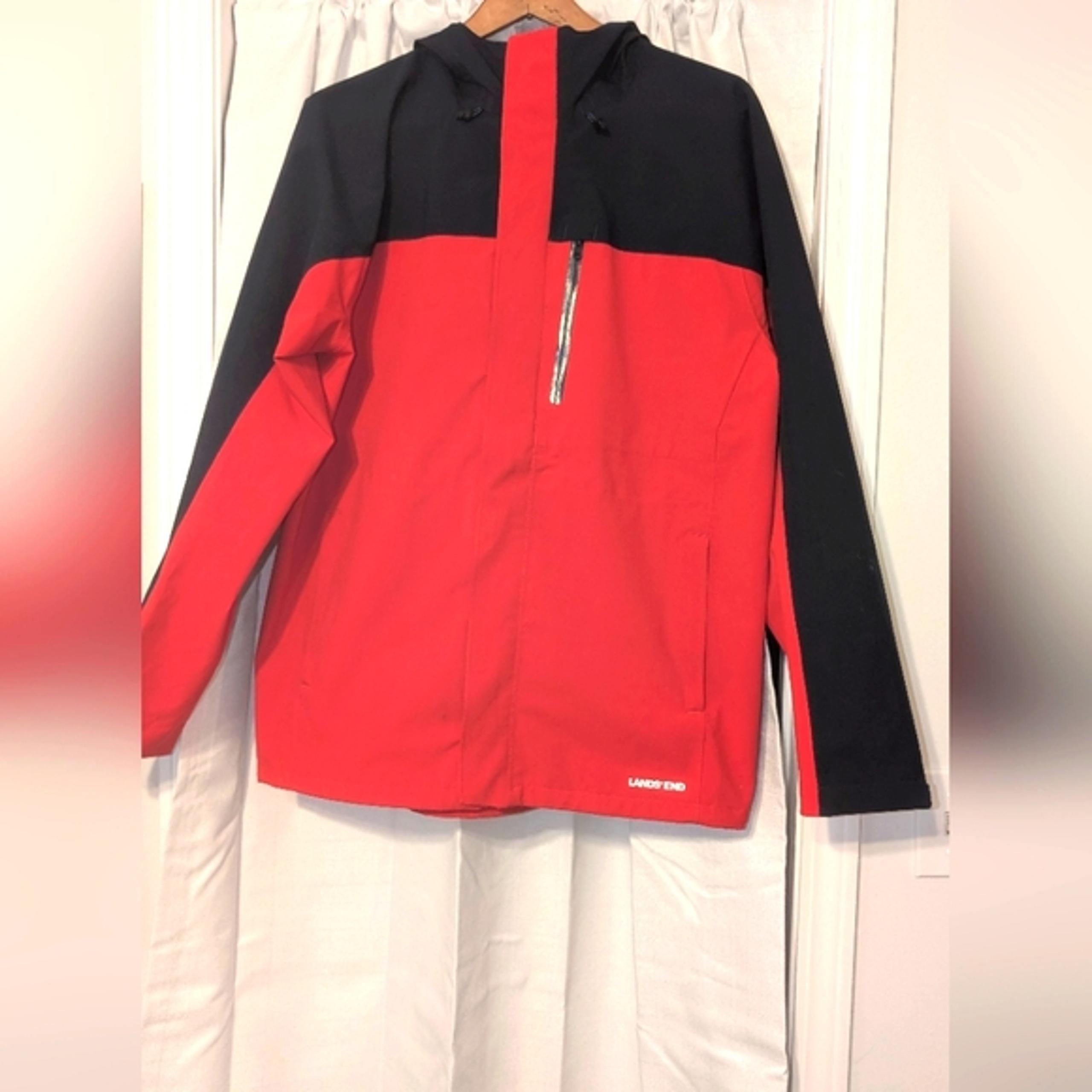 Lands' End Men's Red and Black Utility Rain Jacket Zippered Size M (38-40)