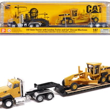 CAT Caterpillar CT660 Day Cab Tractor Yellow with Lowboy Trailer and CAT 163H