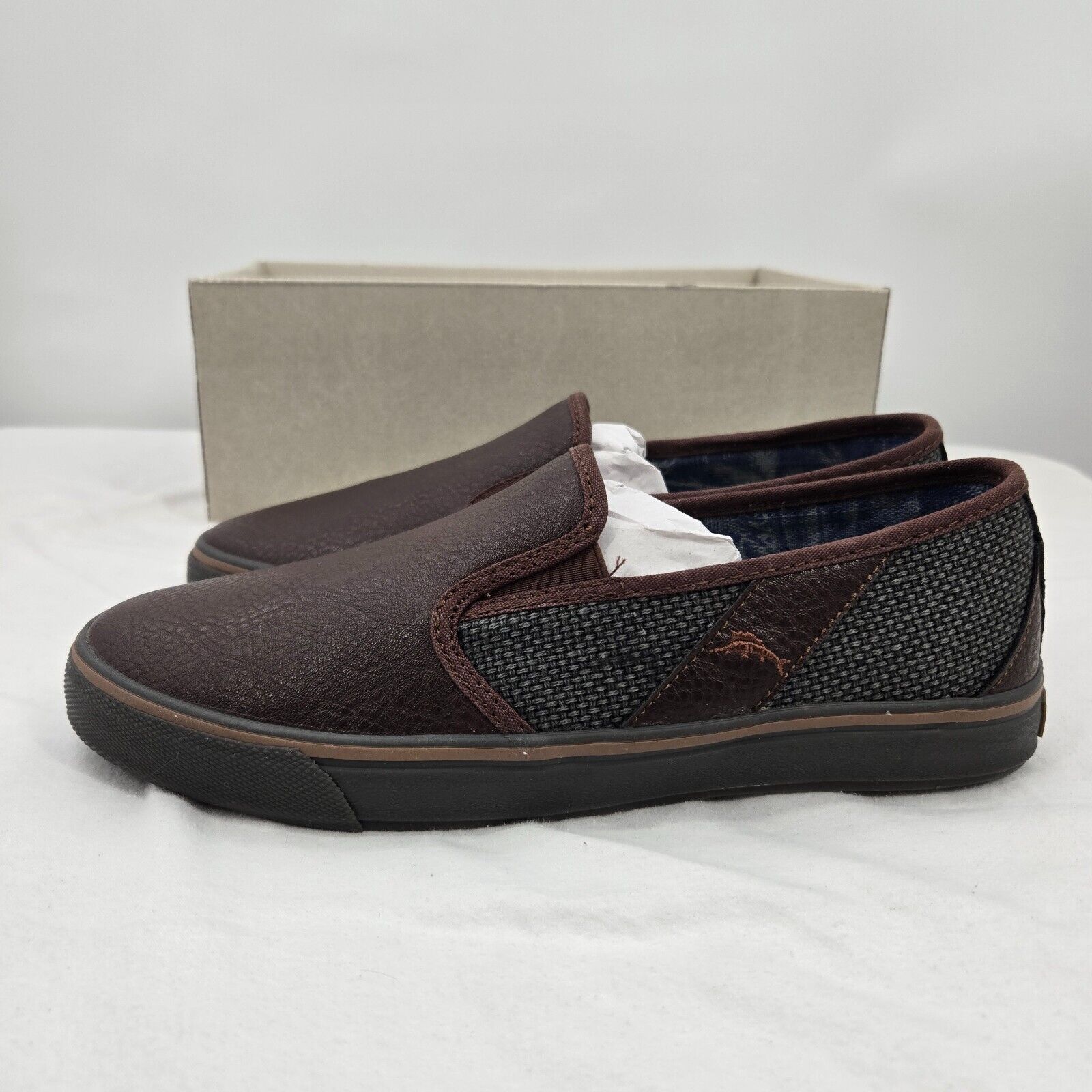Tommy Bahama Mens 9 Brown Leather Gray Printed Pacific Ridge Slip On Loafer