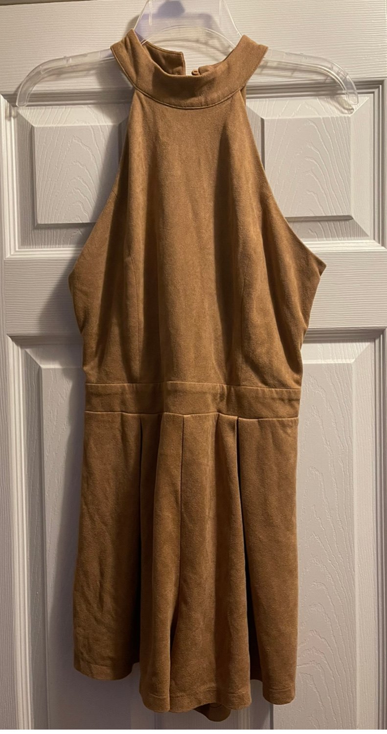 Brown Faux Suede Leather romper Size large WOMENS PLUS LACES UP back like new sm