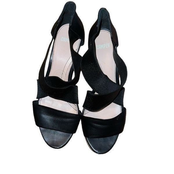 Camper Black Strappy Leather Sandals Size 10