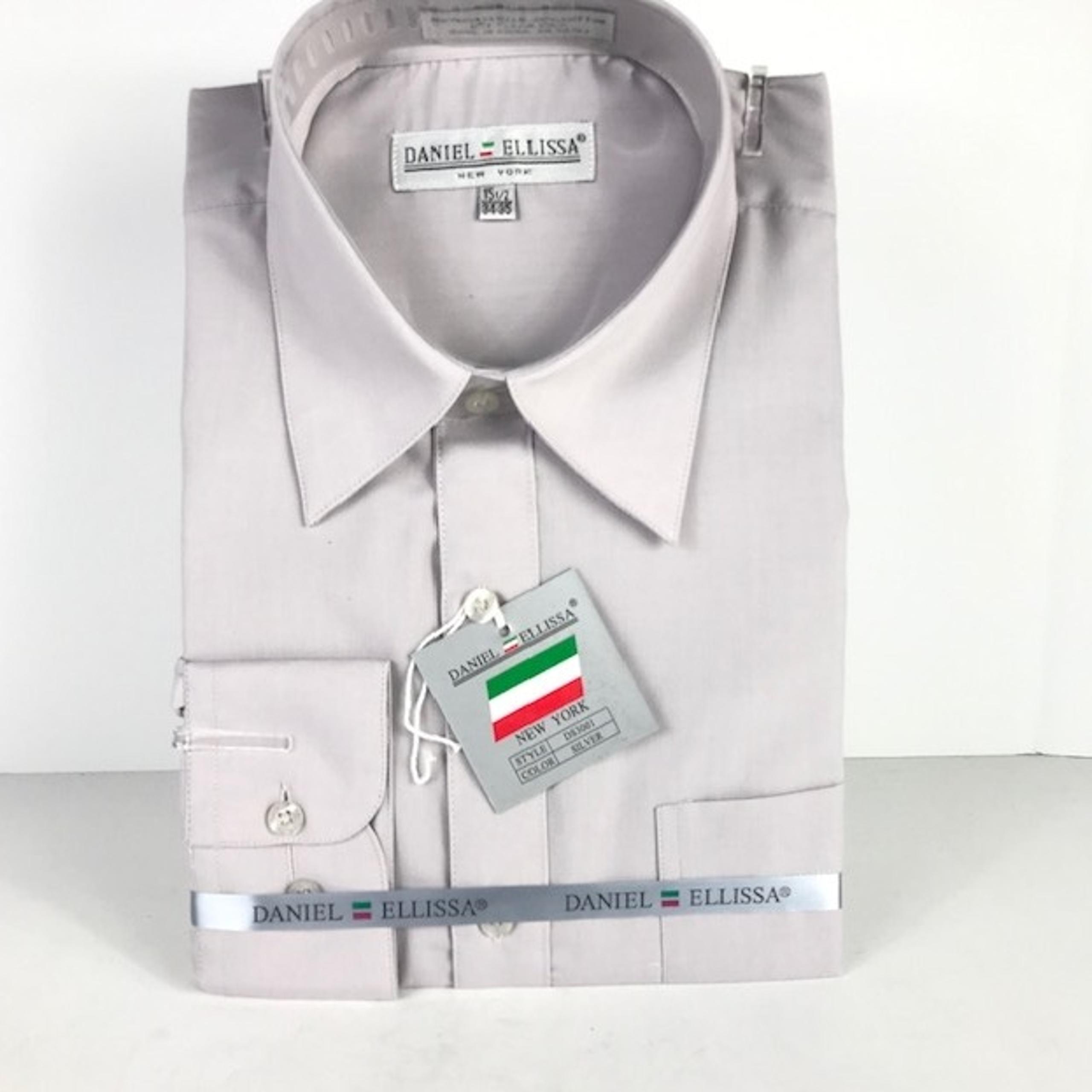 Daniel Ellissa Men's Silver Dress Shirt Convertible Cuffs Pocket Size 15.5 34/35
