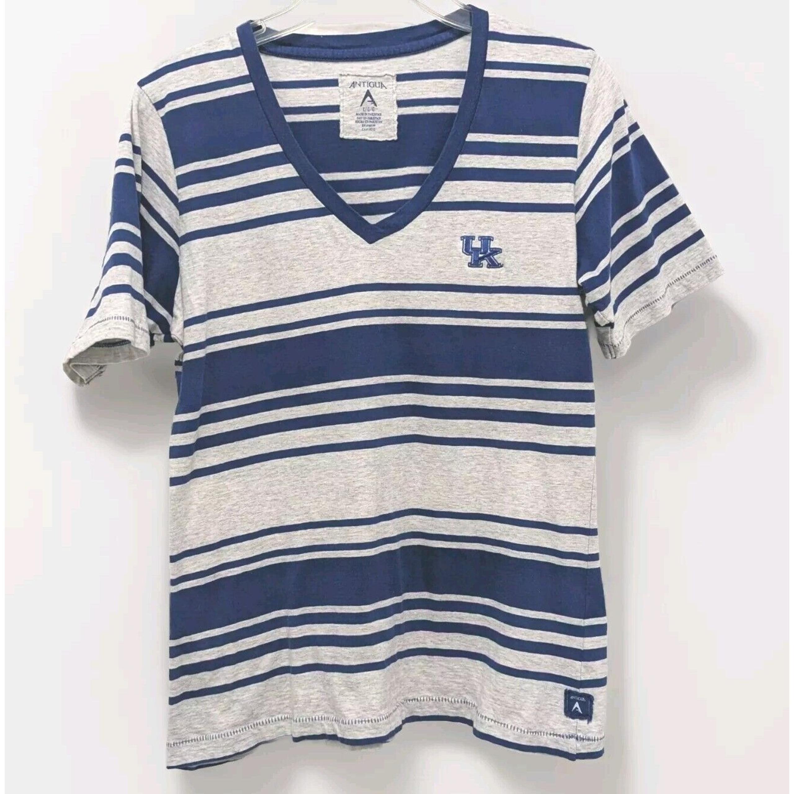 UK Wildcats College T-shirt Antigua Blue Gray Stripes Women's Large Short Sleeve