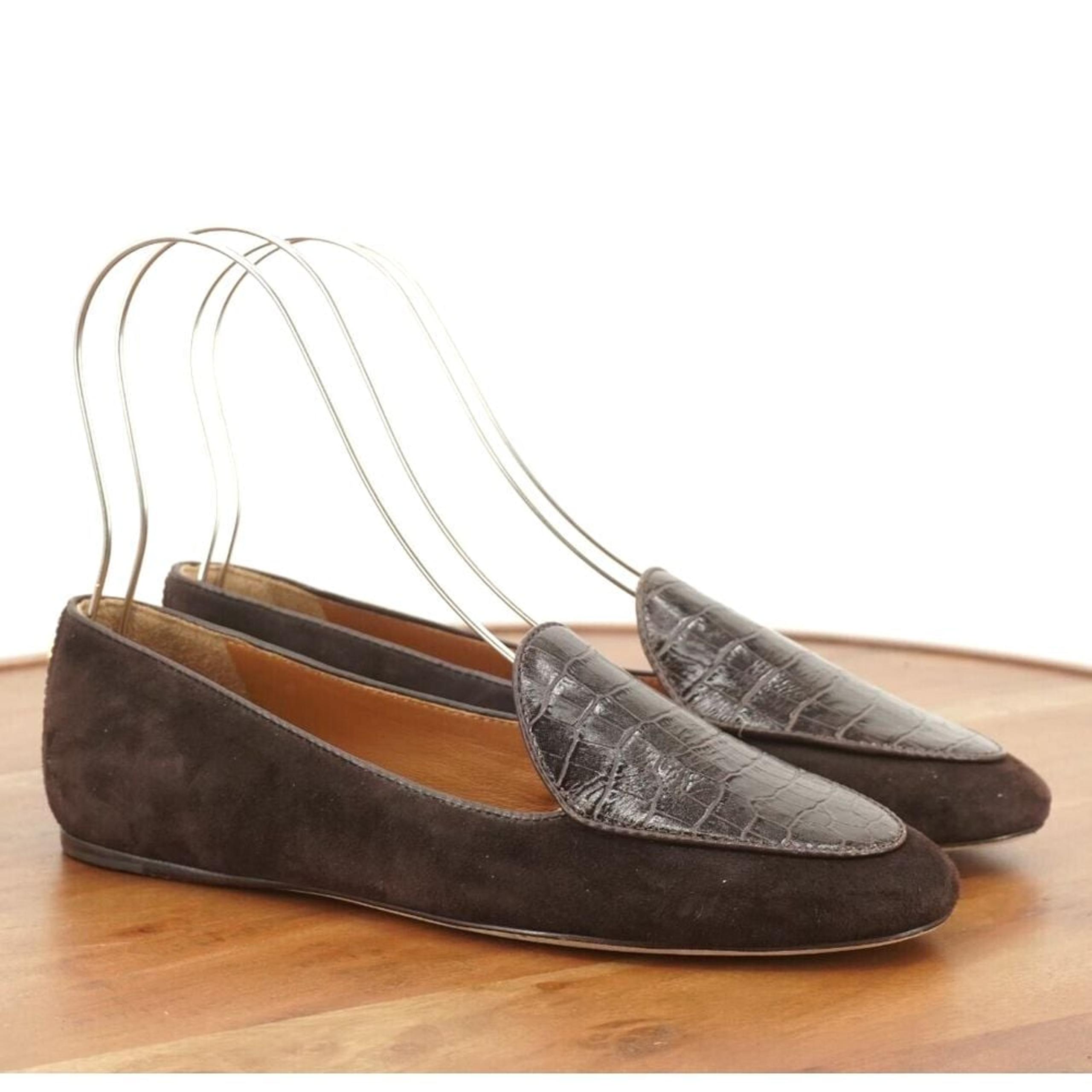 Tory Burch Womens Benton Flats Loafers Slip On Brown Suede Embossed Size 7.5M