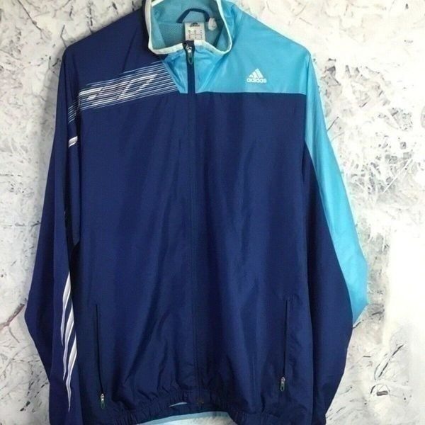 VTG Adidas Climalite Men's Blue F/Zip Long Sleeve Standup Collar Track Jacket M