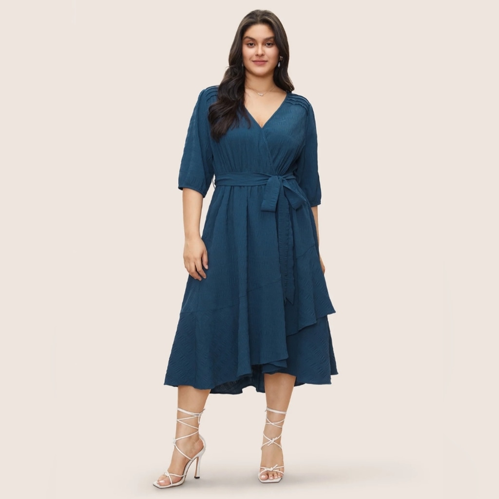 NWT BloomChic Plisse Overlap Collar Midi Dress 2X=18/20