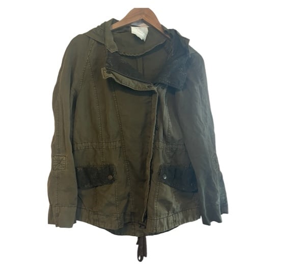 Anthropologie Hei Hei Green Lace Utility Button Zip Up Jacket Small Super prett