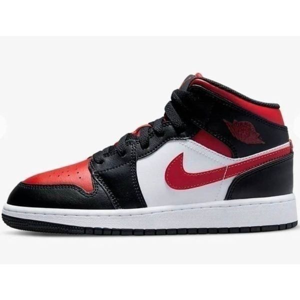 NIKE Air Jordan 1 Mid 'Bred Toe' GS Sneakers Size 4.5Y/W6