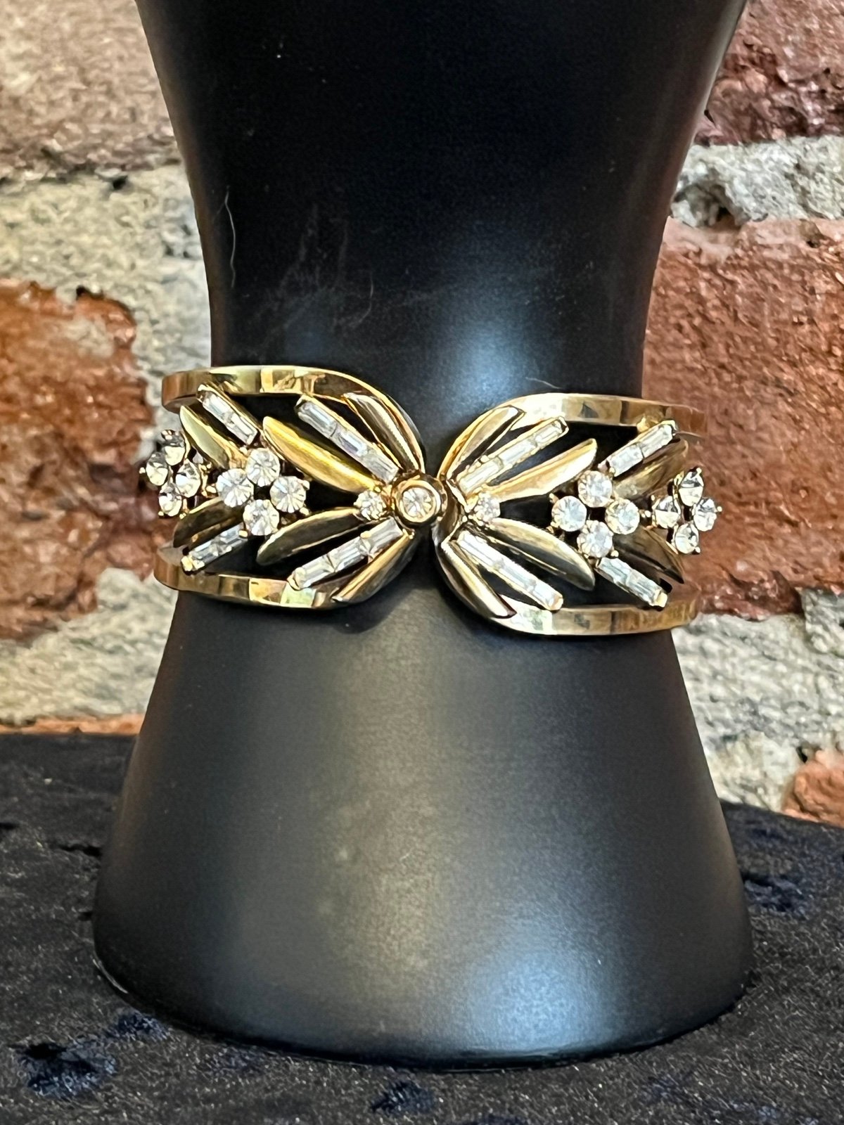 VTG Trifari Pat Pend Diamante Baguette Clamper Bracelet, Signed