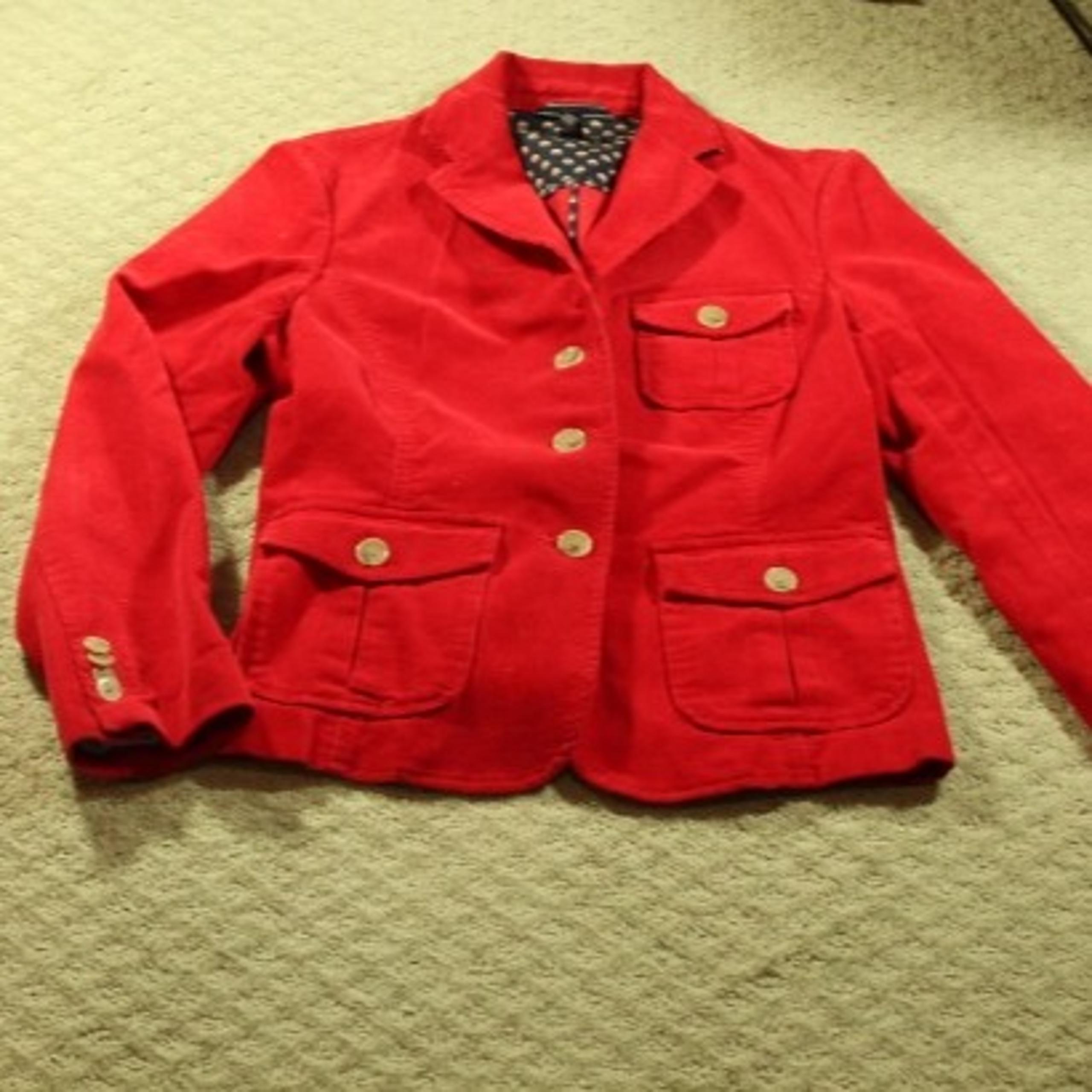 Lands' End Red Mini Corduroy Button Up Long/S Cotton & Spandex Jacket Women's 6P