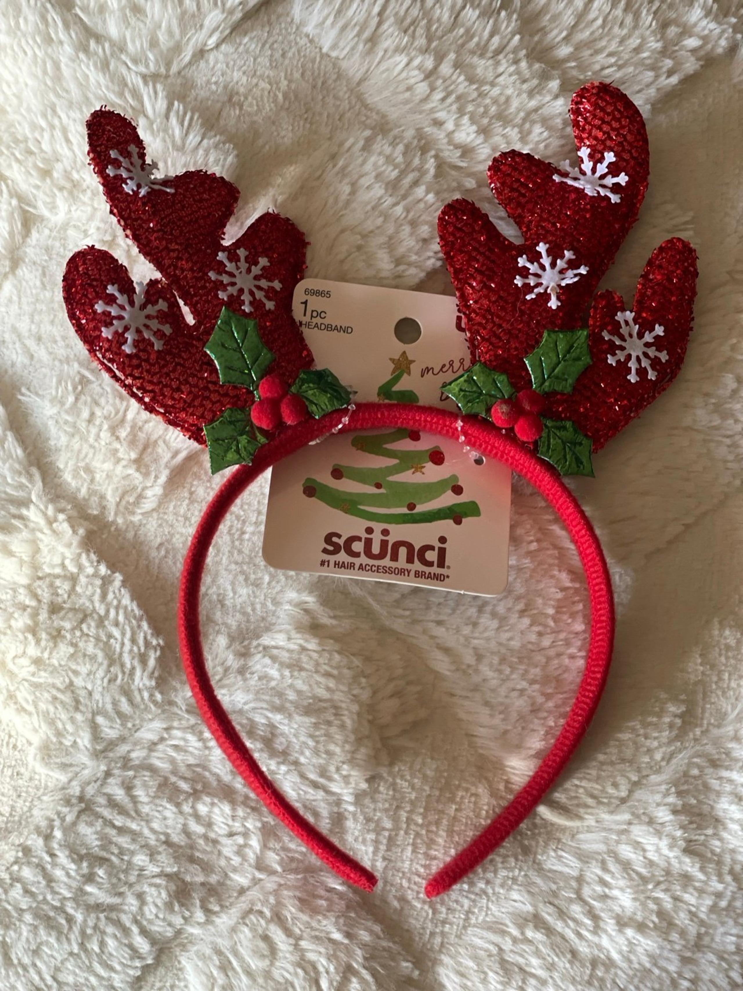 Scunci Sparkle Reindeer Headband Snowflake & Holly Accents