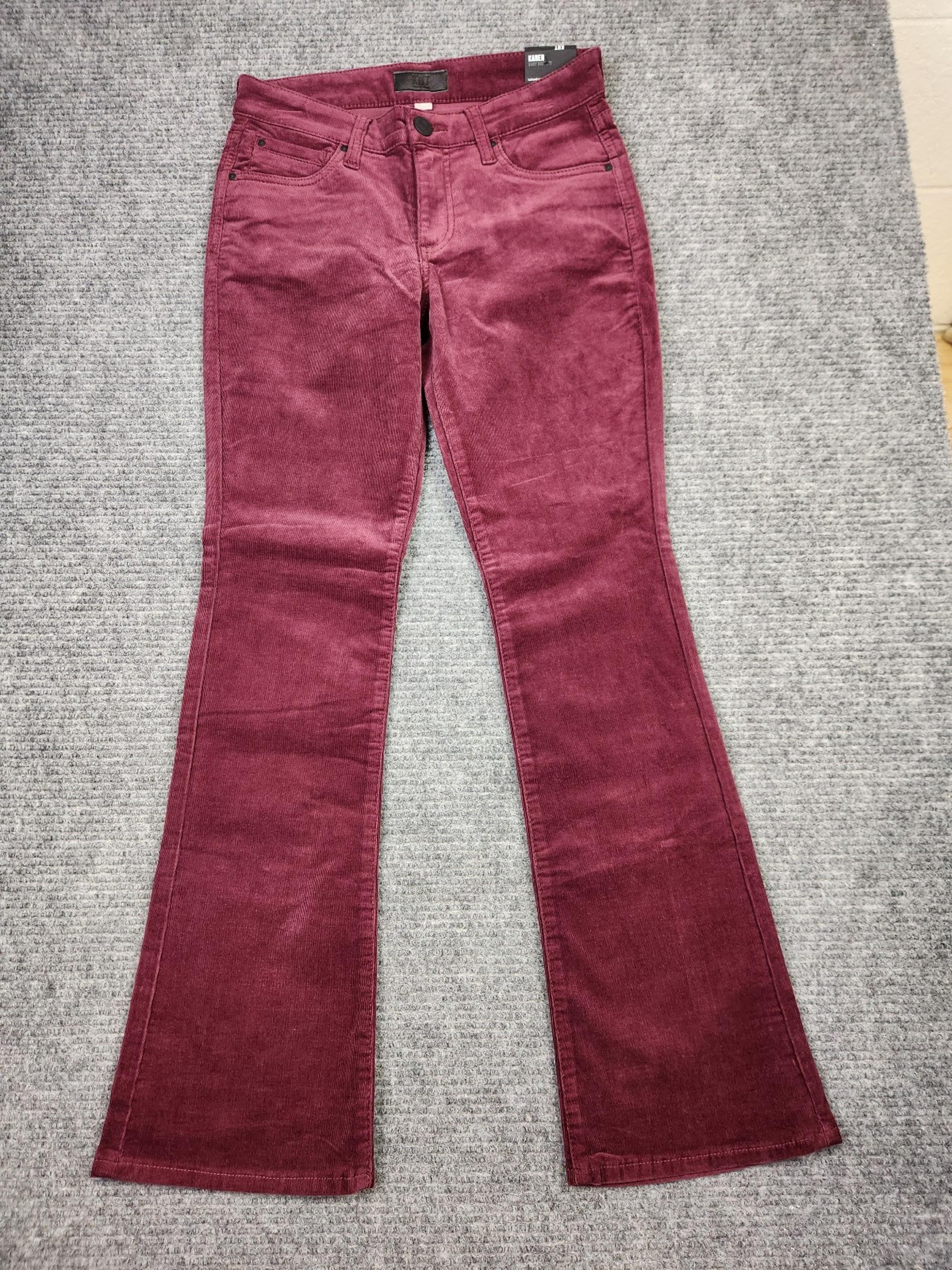 Kut From The Kloth Karen Baby Bootcut Corduroy Pants Women 2P Stretch Wine NWT