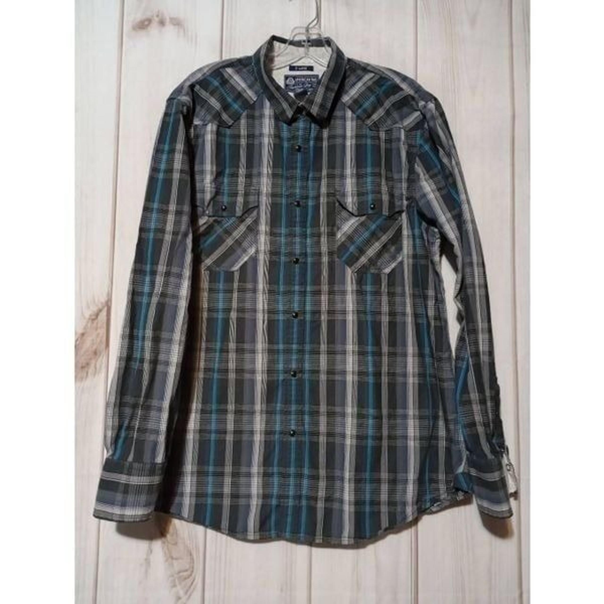 American Rag Shirt Men's Extra Large Black Blue Snap Front Long Sleeve Western