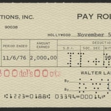 Walter Lantz Signed 1976 Bank Check (JSA COA)