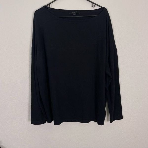 All Saints Black Boat Neck Long Sleeve Shirt