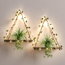 RICHER HOUSE Artificial Ivy LED-Strip Wall Hanging Shelves Set of 2, Macrame She