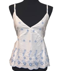Walter Baker White Eyelet Blue Floral Cami Size Large Strappy Cotton Lined NEW