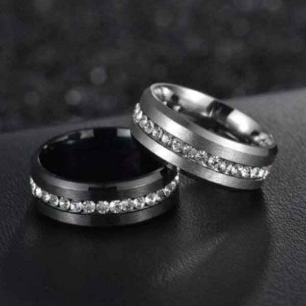 BLACK OR SILVER STAINLESS STEEL DIAMOND RING/ BAND
