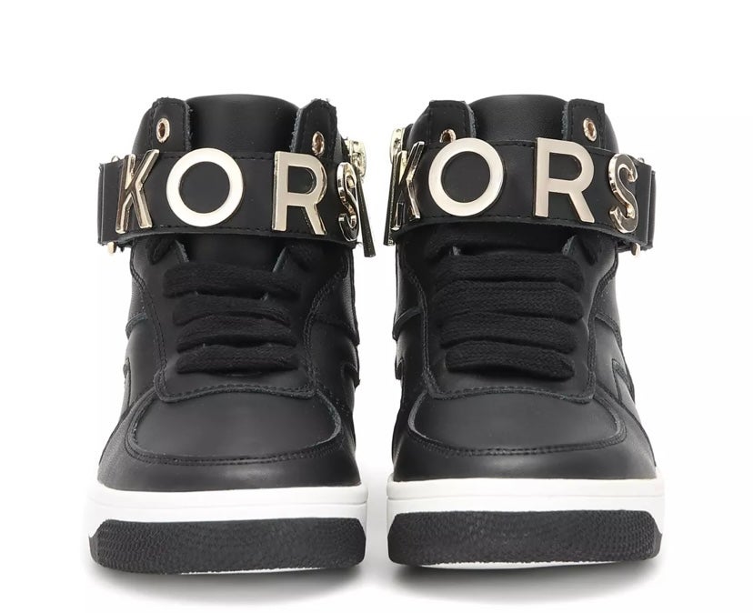 Michael Kors Leather Logo High Top Trainer shoe with Straps Kids size 3/Gold