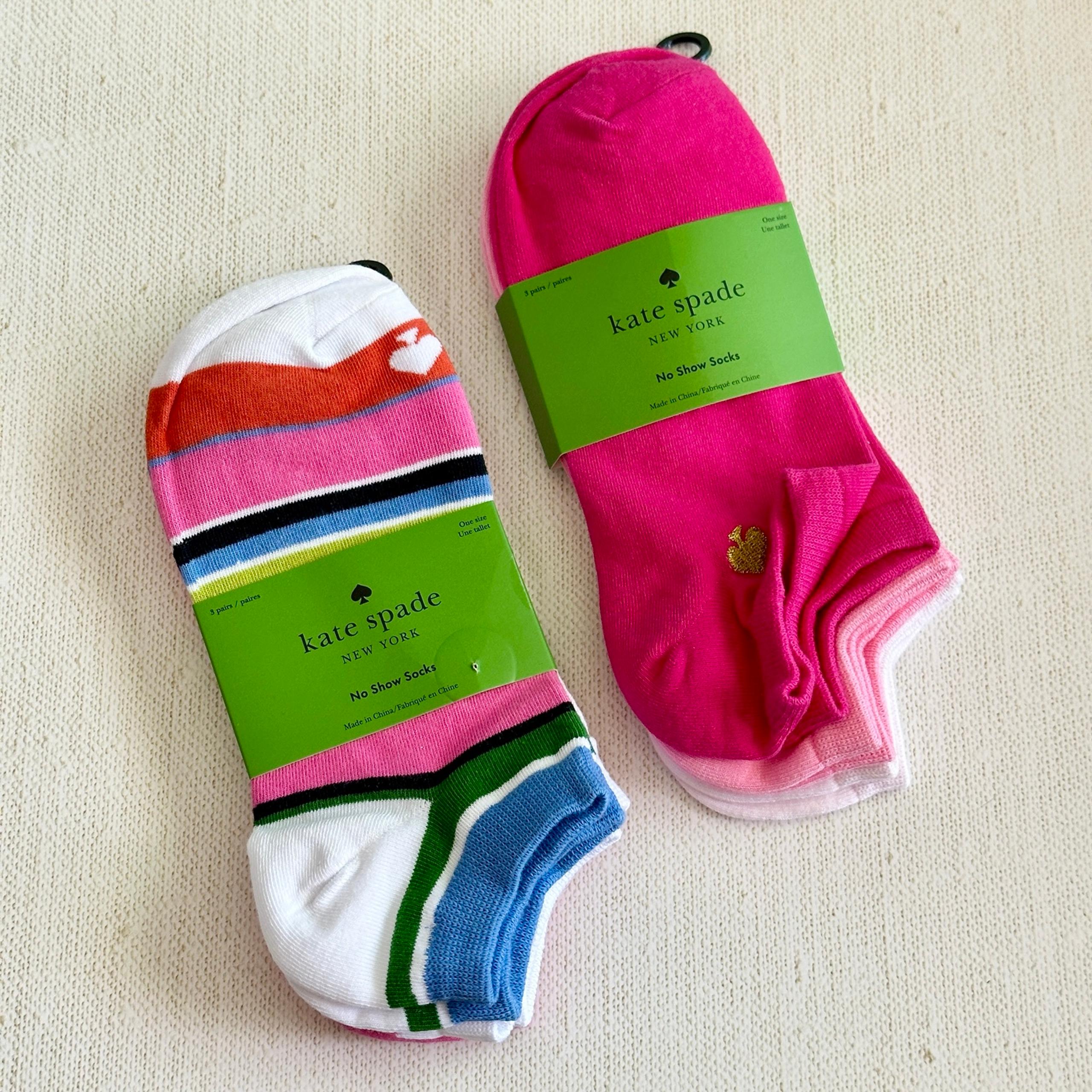 New Kate Spade 6 Pairs Solid Pink and Stripes No Show Socks