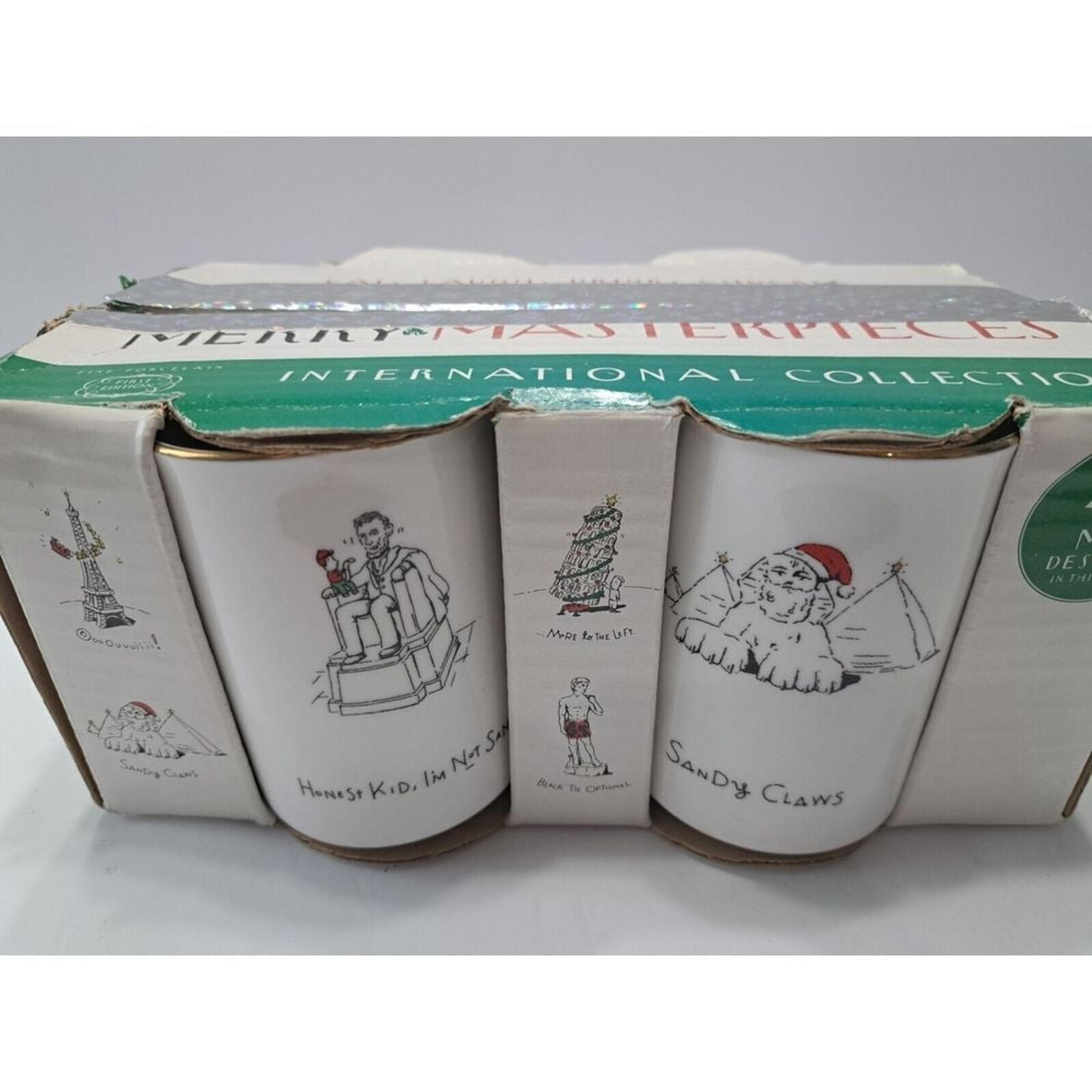 4 Christmas Merry Masterpieces Mugs International Collection 1999 Vintage