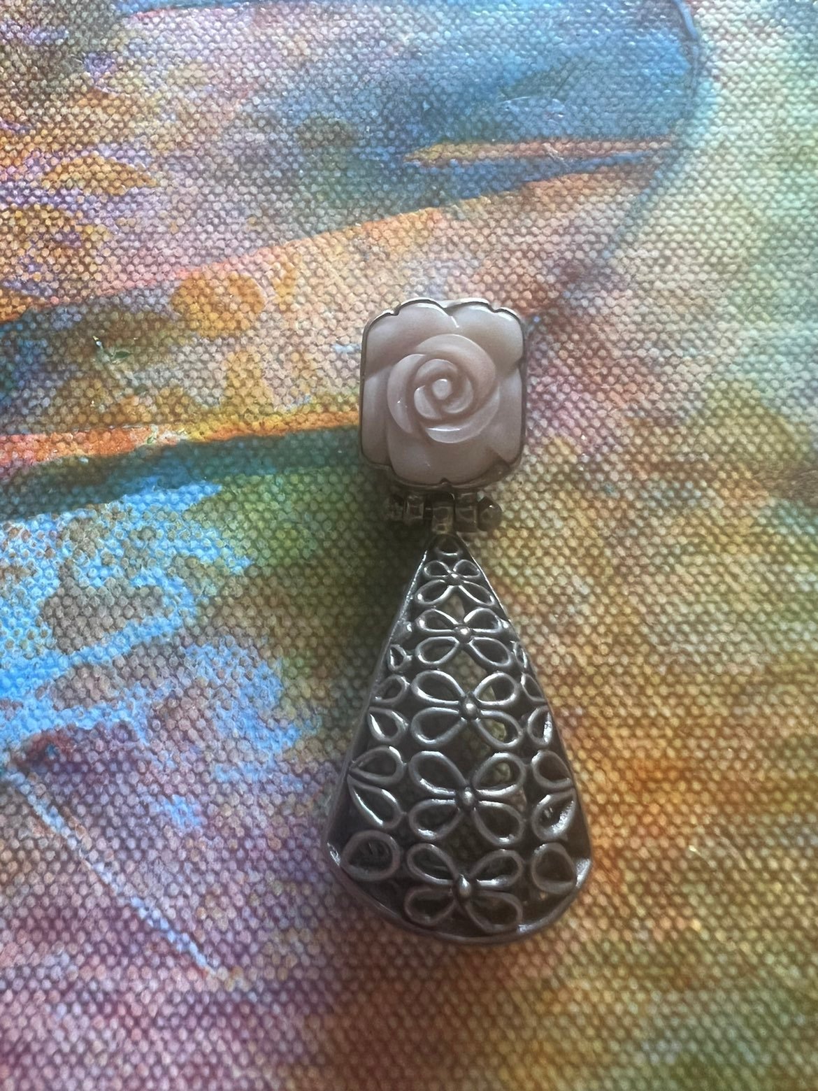 Pink Jade Flower Sterling Silver Pendant