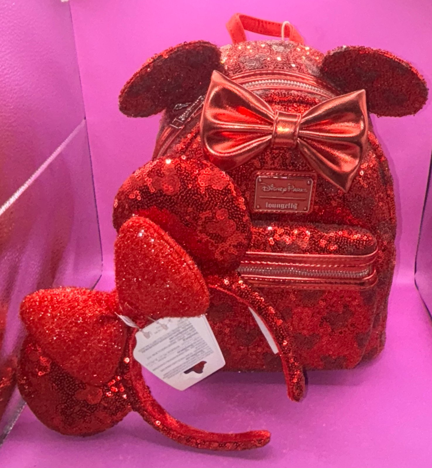 NWT 2024 Disney Parks Loungefly Red Sequin Holiday Backpack Minnie Mouse & EARS