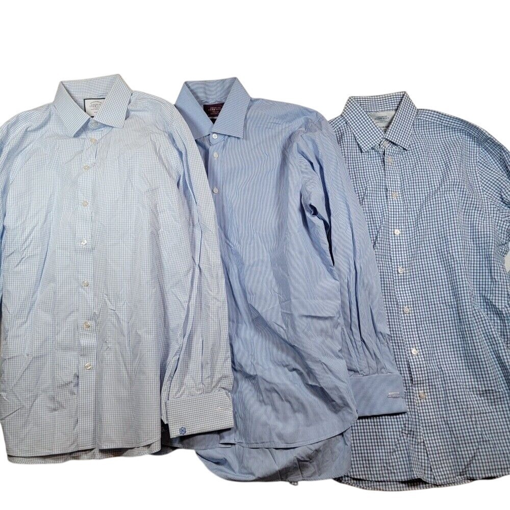 Lot of 3 Charles Tyrwhitt Men's French Cuff Button Up Dress Shirt 17 / 37 Blue