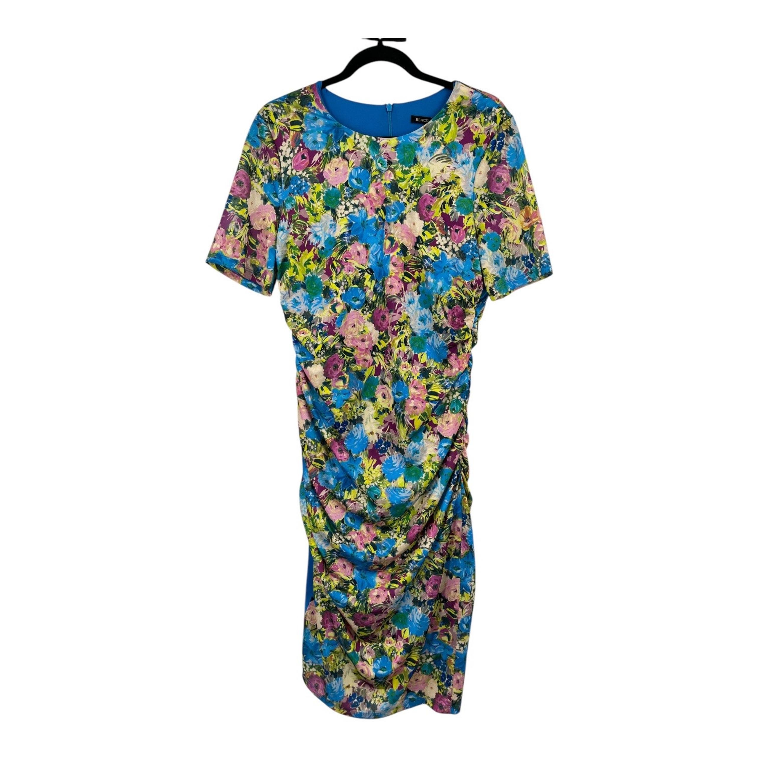 Black Halo dress Delina floral print ruched midi sheath size 14