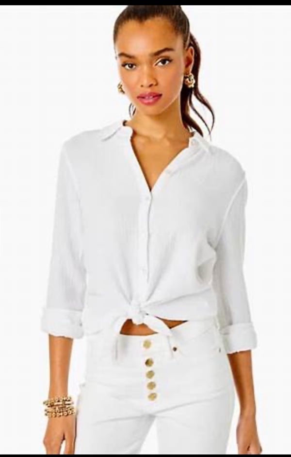 EUC Sz XL Geanie Button Down Shirt Resort White