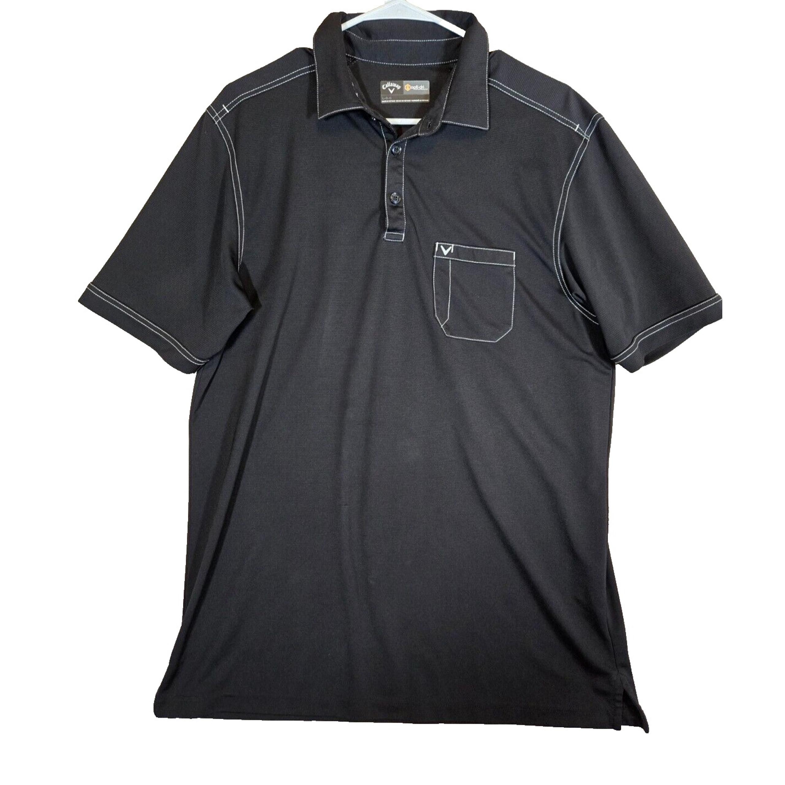 Callaway Polo Mens L Black Opti-Dri Golf Pocket Shirt