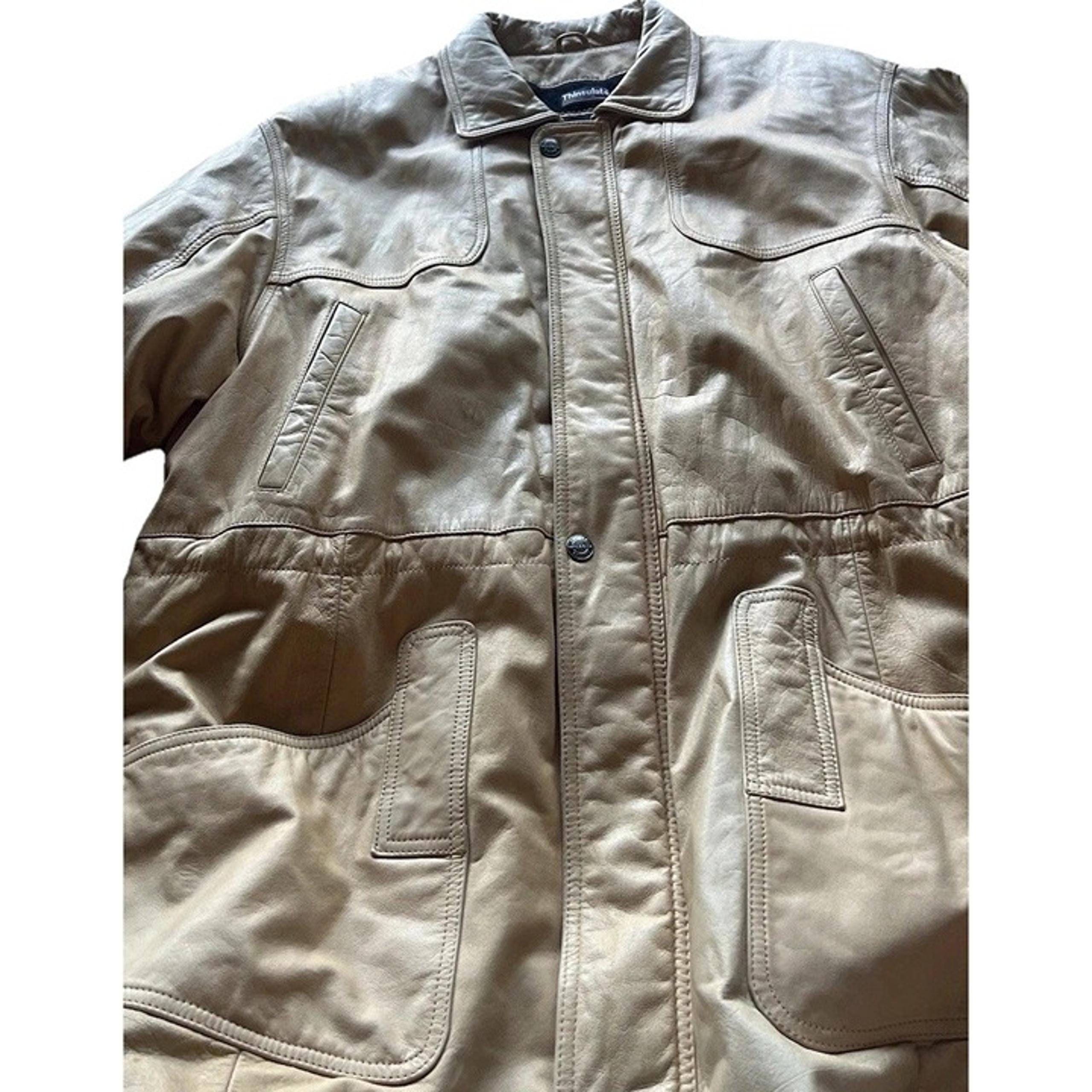 Vintage Wilsons Leather Coat Jacket Cream Gold Beige Men’s sz L Fits XL RARE