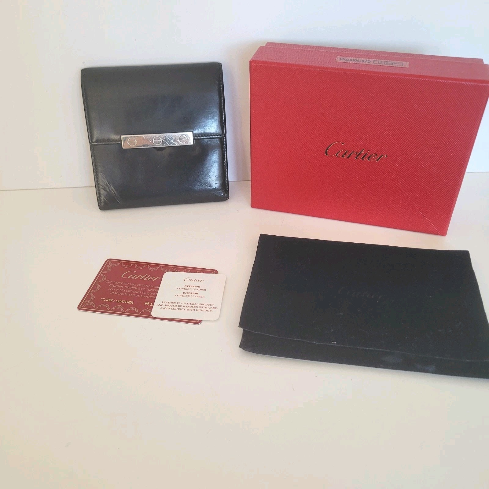 Cartier Onyx Love Leather Trifold Card Bill Holder Black Wallet Compact Medium