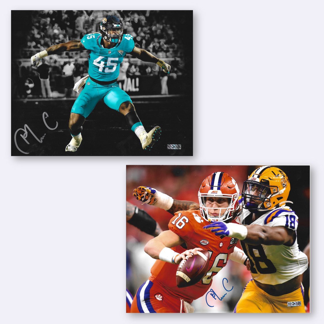 Two (2) K'Lavon Chaisson Signed 8x10 Photos w/ Jaguars & LSU Tigers LGC Hologram