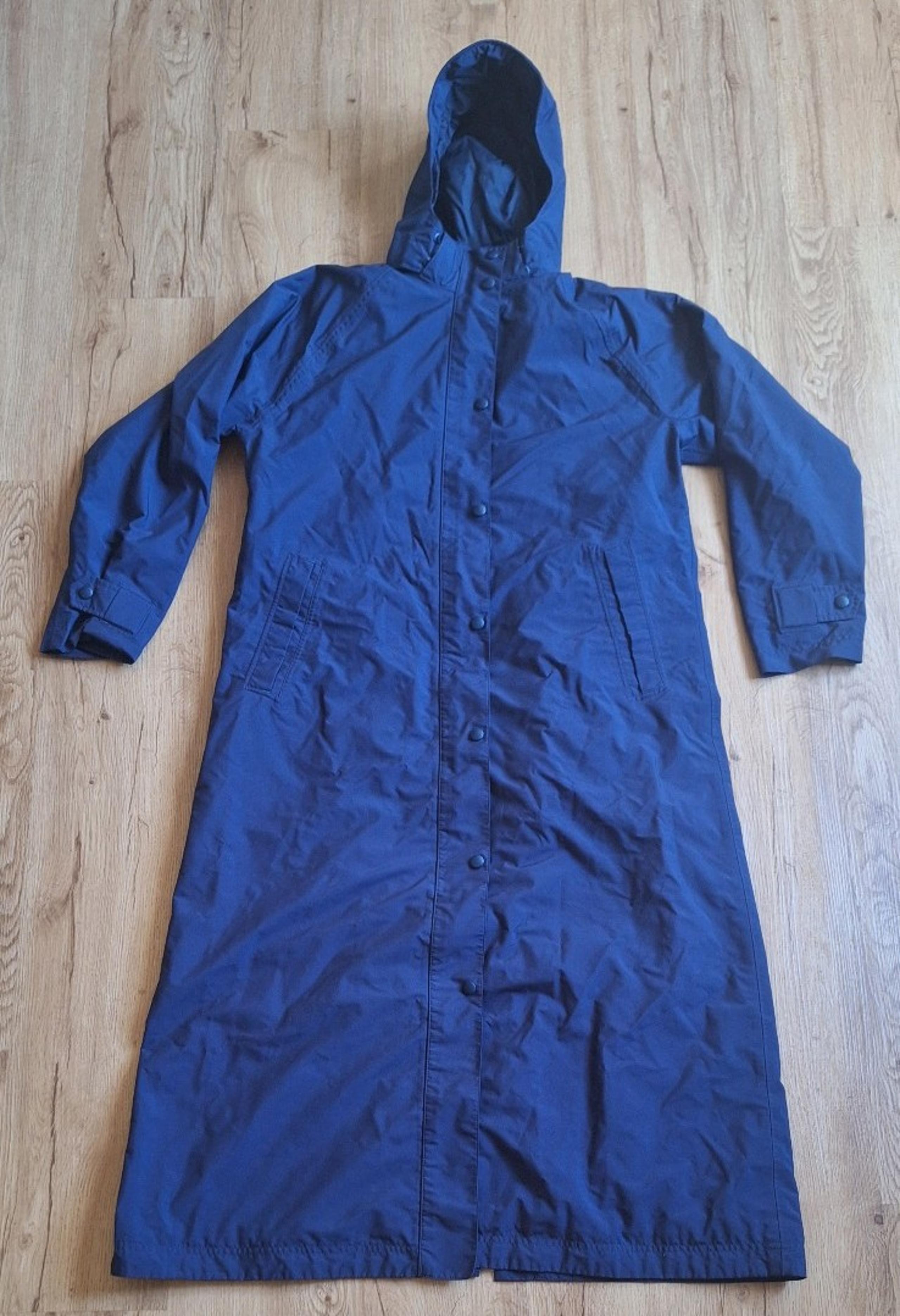 LL Bean Long Trench Rain Coat Hooded Removable Wool Liner Navy Wm’s Medium