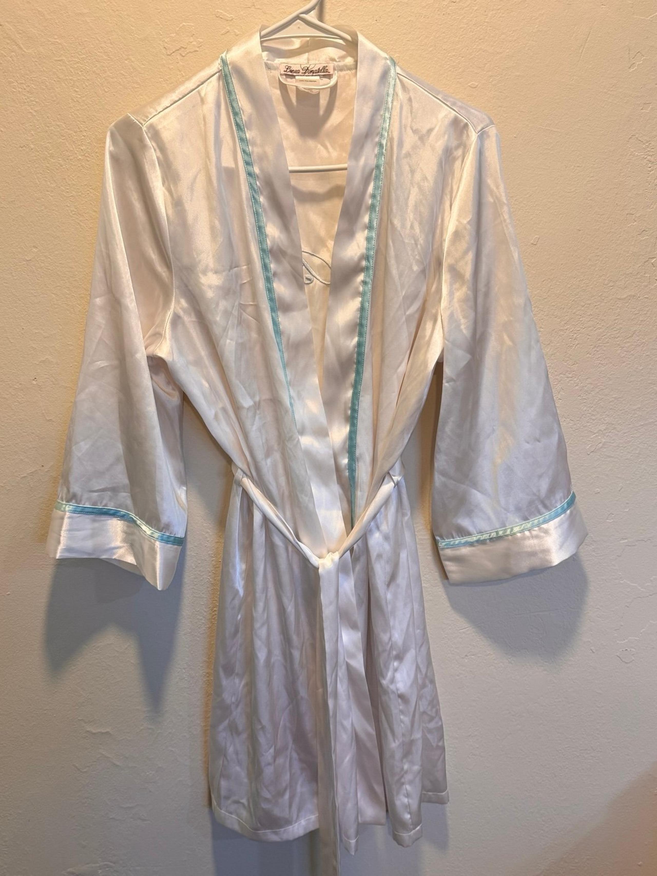 Womens Ivory Satin Embroidered The Bride Wedding Wrap Robe S/M - Linea Donatella
