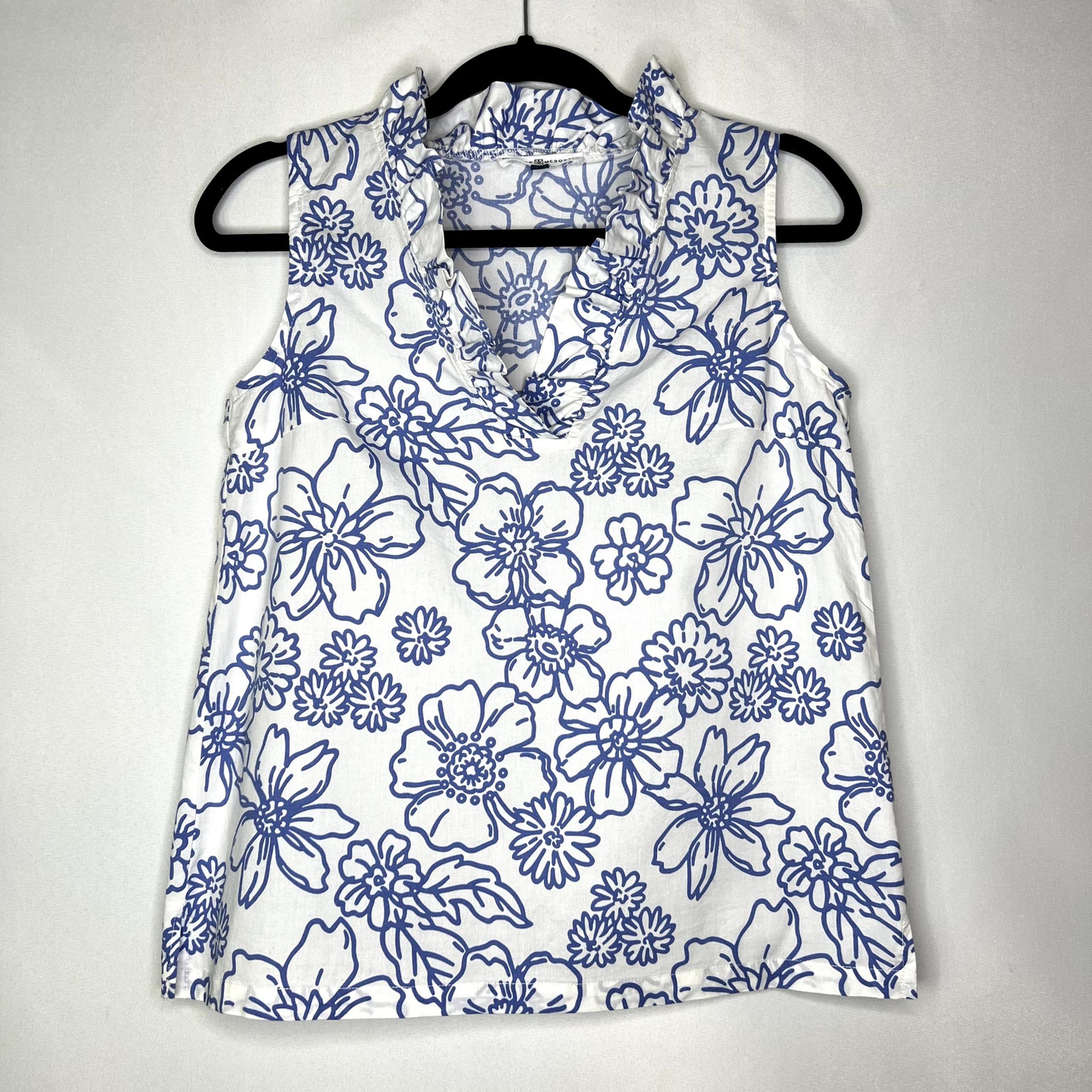 Michelle McDowell Blue and White Ruffle print Tank top Size Small