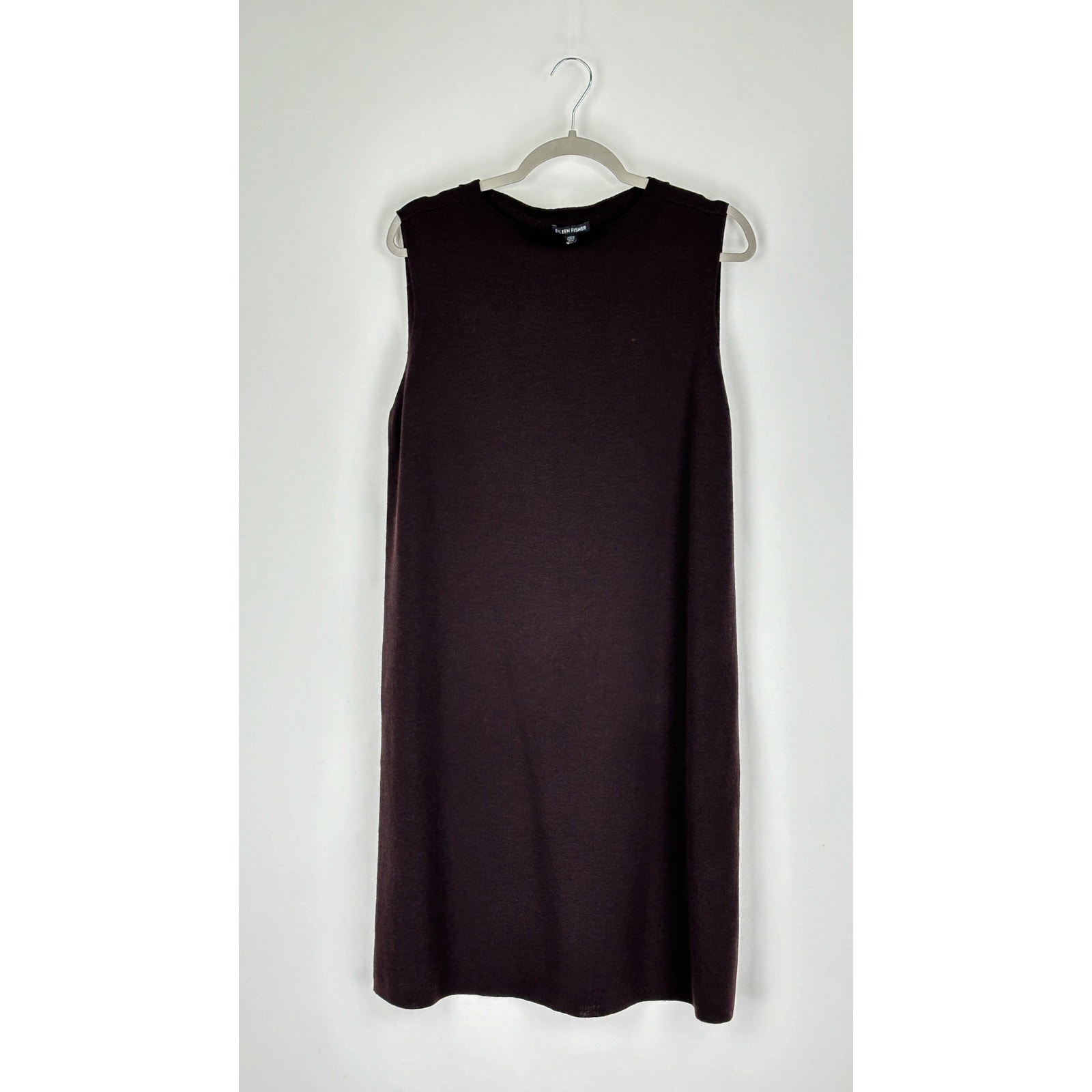 Eileen Fisher The Icons Funnel Neck Wool Shift Dress Women Large Clove Brown New