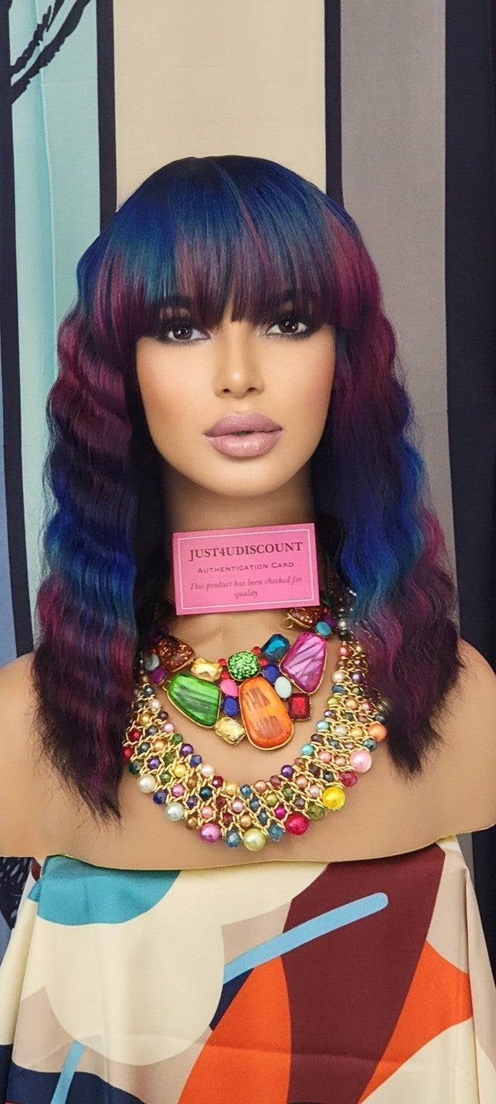 Wowfactor Purple rain blue black wavy bang adjustable wig