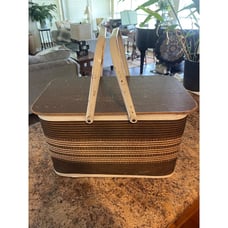 Vintage Redmon Picnic Basket Brown Wood Wicker Basket Retro Decor